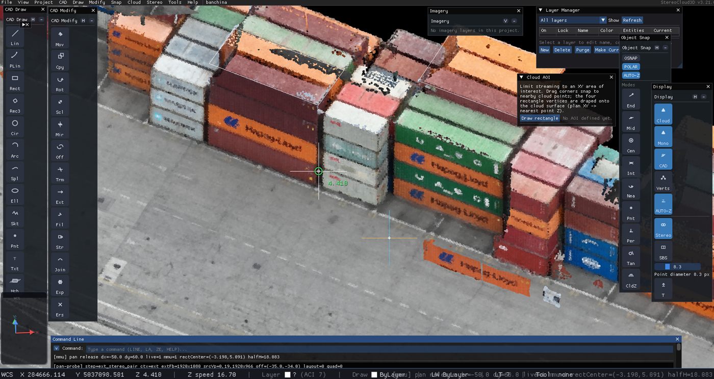 Dense LiDAR point cloud of port containers
