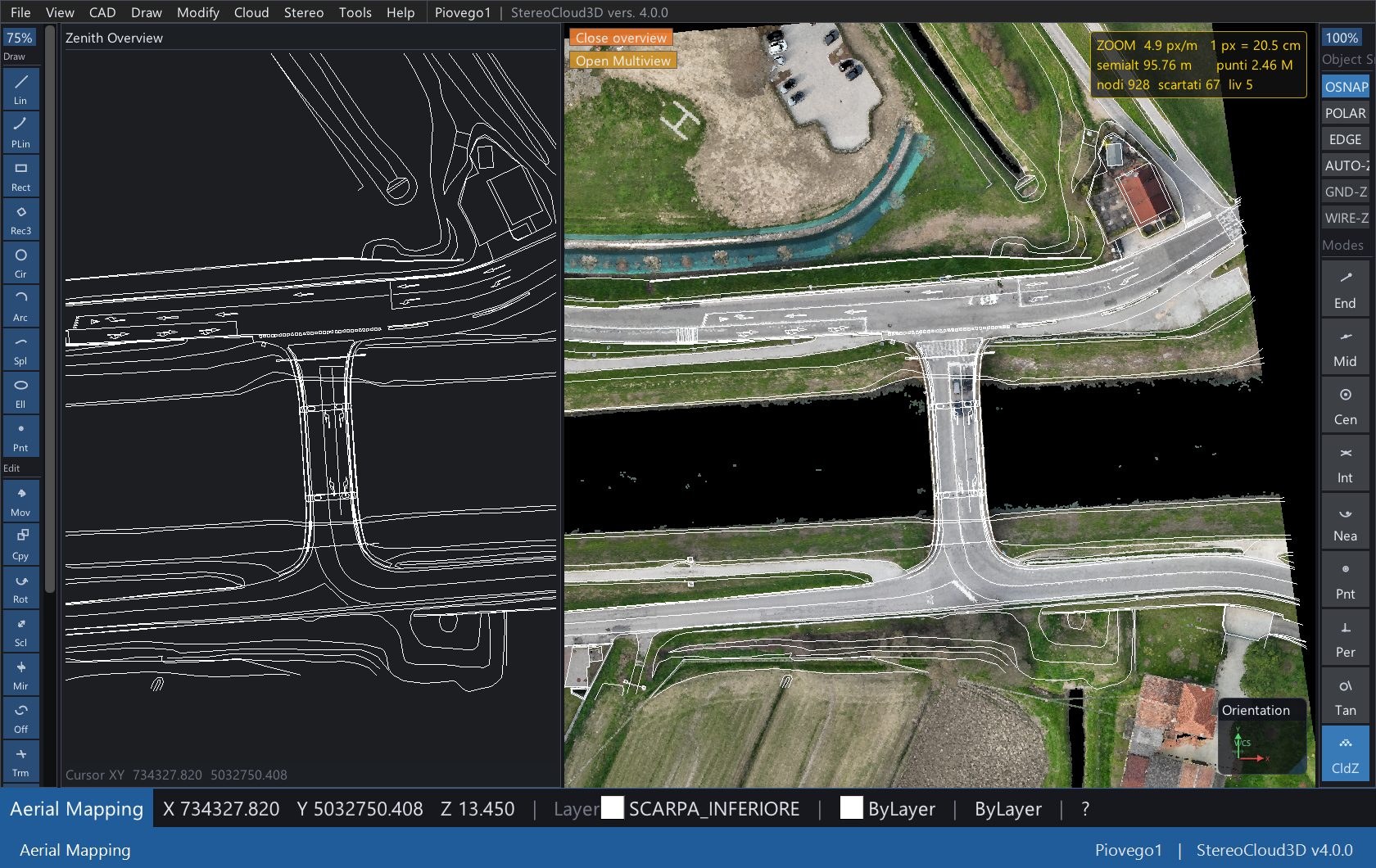 CAD vectors digitized over dense point cloud