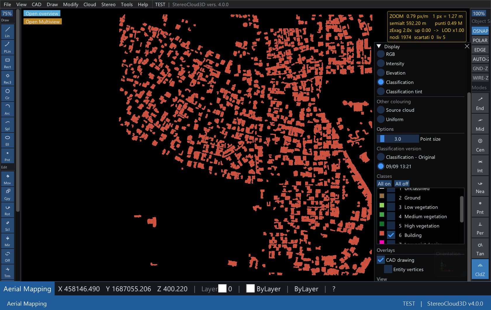 Only the points classified as buildings